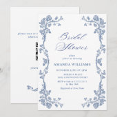 Invitation Elégante FÊTE DES MARIÉES de Jardin Bleu Dusty (Devant / Derrière)