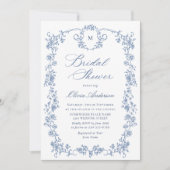 Invitation Elégante Fête des mariées de Jardin Bleu Toile Fra (Devant)