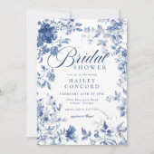 Invitation Elégante Fête des mariées de la Chinoiserie Blue T (Devant)