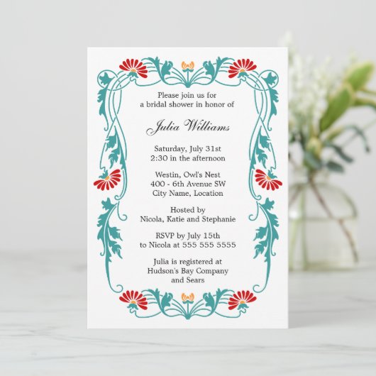 Invitation Elégante Fête des mariées de la feuille florale et (Debout devant)