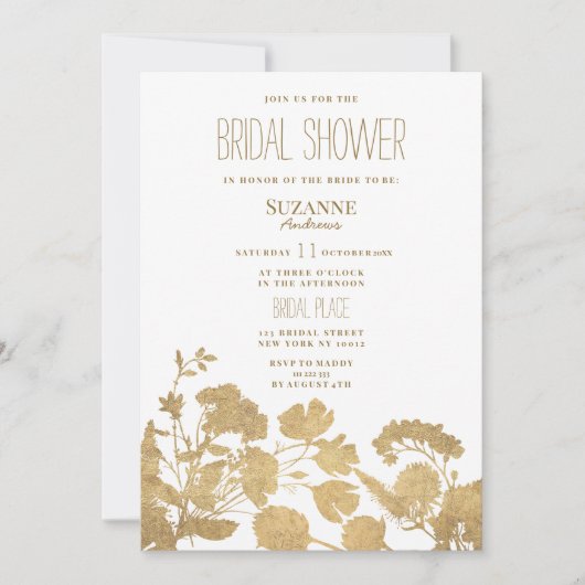 Invitation Elégante Fête des mariées de luxe fleur sauvage or (Devant)