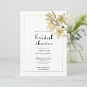 Invitation Elégante Fête des mariées de lys fleuris en or bla (Debout devant)