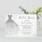 Invitation Elégante Fête des mariées de Mariage blanc argent (Debout devant)