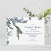 Invitation Elégante Fête des mariées de mariage Bleu Floral (Debout devant)