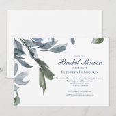 Invitation Elégante Fête des mariées de mariage Bleu Floral (Devant / Derrière)