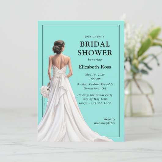 Invitation Elégante Fête des mariées de Mariage Turquoise (Debout devant)