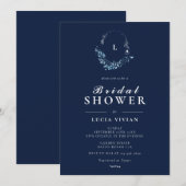 Invitation Élégante Fête des mariées de monogramme bleu marin (Devant / Derrière)