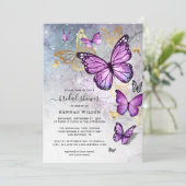 Invitation Elégante Fête des mariées de papillon d'or et de v (Debout devant)