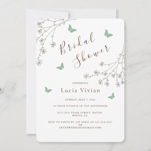 Invitation Élégante Fête des mariées de papillon d'or foncé (Devant)