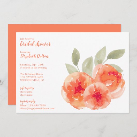 Invitation Elégante Fête des mariées de pêche à l'aquarelle (Devant / Derrière)