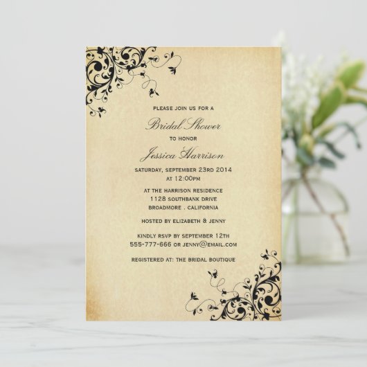 Invitation Elégante Fête des mariées de perles anciennes (Debout devant)