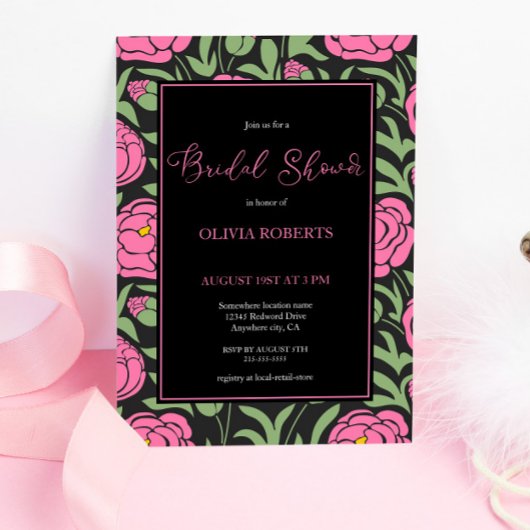 Invitation Elégante Fête des mariées de pivoine rose