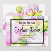 Invitation Elégante Fête des mariées de pivoine rose blanc (Devant / Derrière)