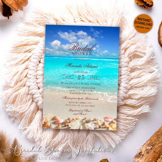 Invitation Elégante Fête des mariées de plage tropicale estiv
