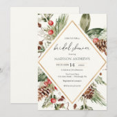 Invitation Elégante Fête des mariées de Poinsettia À feuillag (Devant / Derrière)