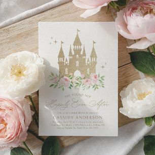 Invitation Élégante Fête des mariées de princesse d'or rose
