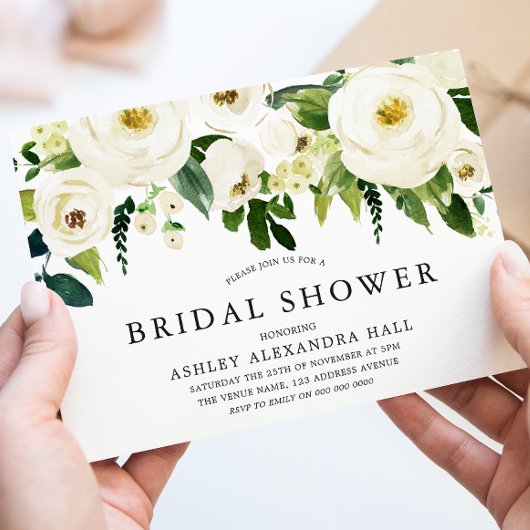 Invitation Elégante Fête des mariées de Roses Blanches