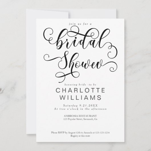 Invitation Élégante Fête des mariées de script de calligraphi (Devant)