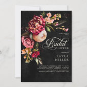 Invitation Élégante Fête des mariées de script floral bordeau (Devant)