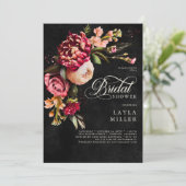 Invitation Élégante Fête des mariées de script floral bordeau (Debout devant)