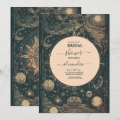Invitation Élégante Fête des mariées de Tarot vert Argent (Devant / Derrière)