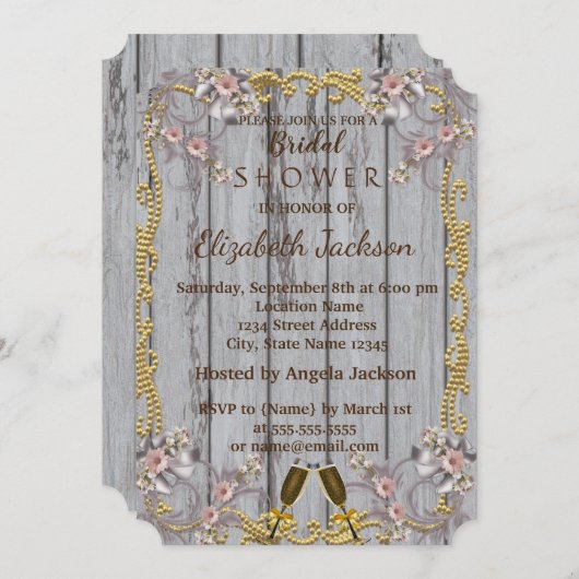 Invitation Élégante Fête des mariées de texture bois chic (Devant / Derrière)