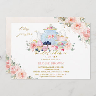 Invitation Elégante Fête des mariées de thé floral rose pâle
