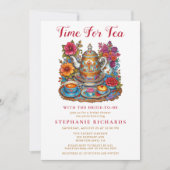 Invitation Elégante Fête des mariées de théière florale coule (Devant)