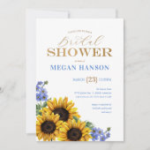 Invitation Elégante Fête des mariées de tournesol bleu or (Devant)