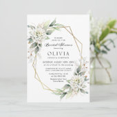 Invitation Elégante Fête des mariées de verdure bleu Dusty (Debout devant)