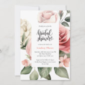 Invitation Élégante Fête des mariées de verdure florale Rose (Devant)