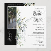 Invitation Elégante Fête des mariées de verdure noire QR Code (Devant / Derrière)