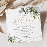 Invitation Elégante Fête des mariées de verdure or Eucalyptus<br><div class="desc">Cette élégante collection Boho Greenery présente des feuilles d'aquarelle mélangés,  jumelés à un serif élégant et délicat sans police en noir,  avec un monogramme sur le dos. Éléments correspondants disponibles.</div>