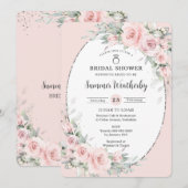 Invitation Élégante Fête des mariées de verdure rose pâle (Devant / Derrière)