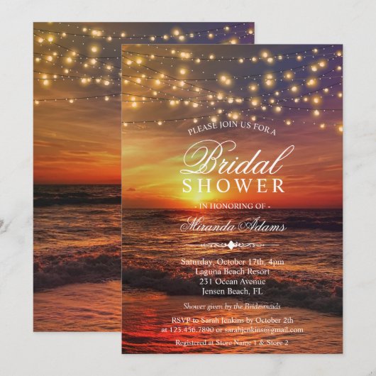 Invitation Élégante Fête des mariées d'été à cordes de plage (Devant / Derrière)