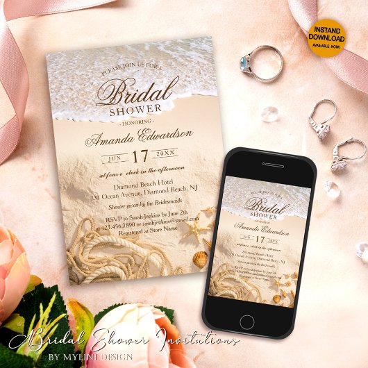 Invitation Elégante Fête des mariées d'été Ocean Beach