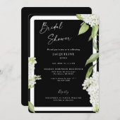 Invitation Elégante Fête des mariées d'hydrangée blanche noir (Devant / Derrière)