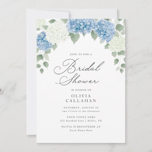 Invitation Elégante Fête des mariées d'Hydrangée Florale Bleu (Devant)