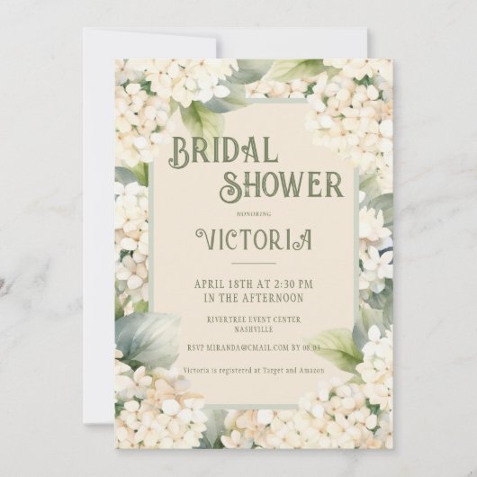Invitation Élégante Fête des mariées d'Hydrangée Florale Neut (Devant)