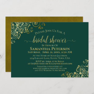 Invitation Élégante Fête des mariées Emerald & Gold Lace Fril