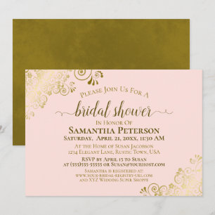 Invitation Elégante Fête des mariées en dentelle rose et or