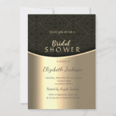 Invitation Elégante Fête des mariées en or noir Damask (Devant)