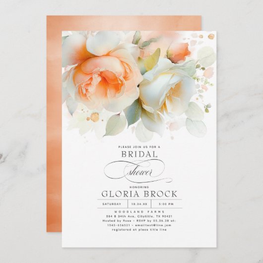 Invitation Élégante Fête des mariées en terre cuite douce Flo (Devant / Derrière)