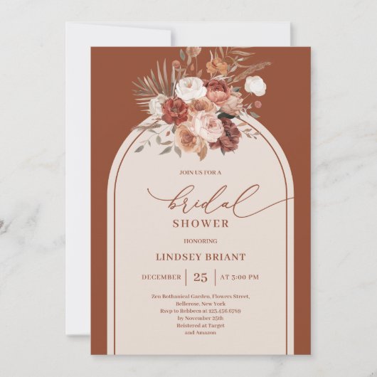 Invitation Elégante Fête des mariées en terre cuite Pampas en (Devant)