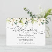 Invitation Elégante Fête des mariées Eucalyptus White Roses (Debout devant)