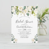 Invitation Elégante Fête des mariées Eucalyptus White Roses (Debout devant)