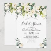 Invitation Elégante Fête des mariées Eucalyptus White Roses (Devant / Derrière)