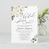 Invitation Elégante Fête des mariées Eucalyptus White Roses (Debout devant)