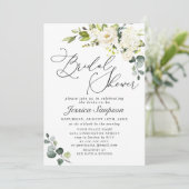 Invitation Elégante Fête des mariées Eucalyptus White Roses (Debout devant)