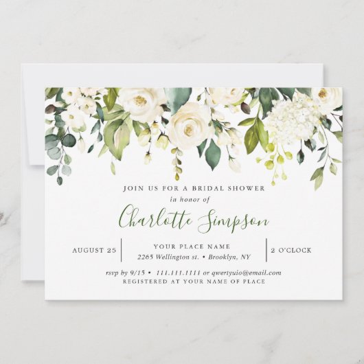 Invitation Elégante Fête des mariées Eucalyptus White Roses (Devant)